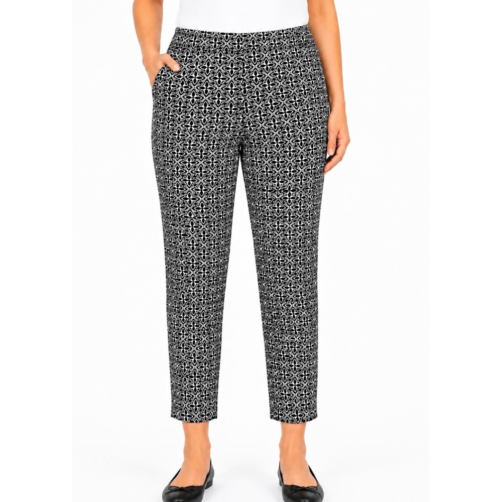 Talbots Hampshire Pants Women 16P Black White Geometric Stretch Slim Ankle